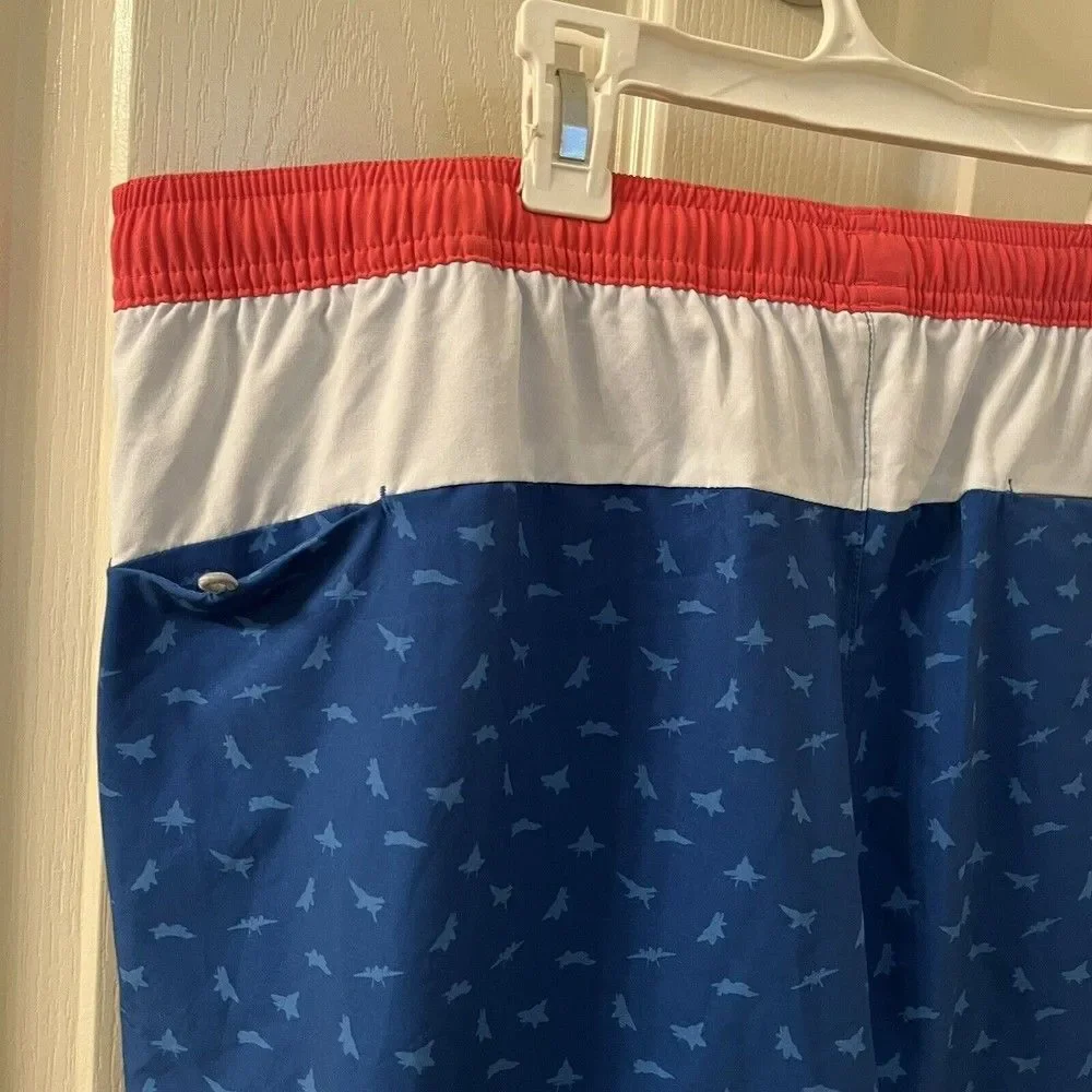 Chubbies Fighter Jets Planes Swim Trunks Board Shorts Red White Blue Men's 2XL